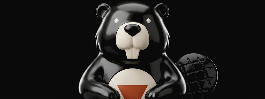 Mascote da Beaver apoiado sobre uma superfície editorial